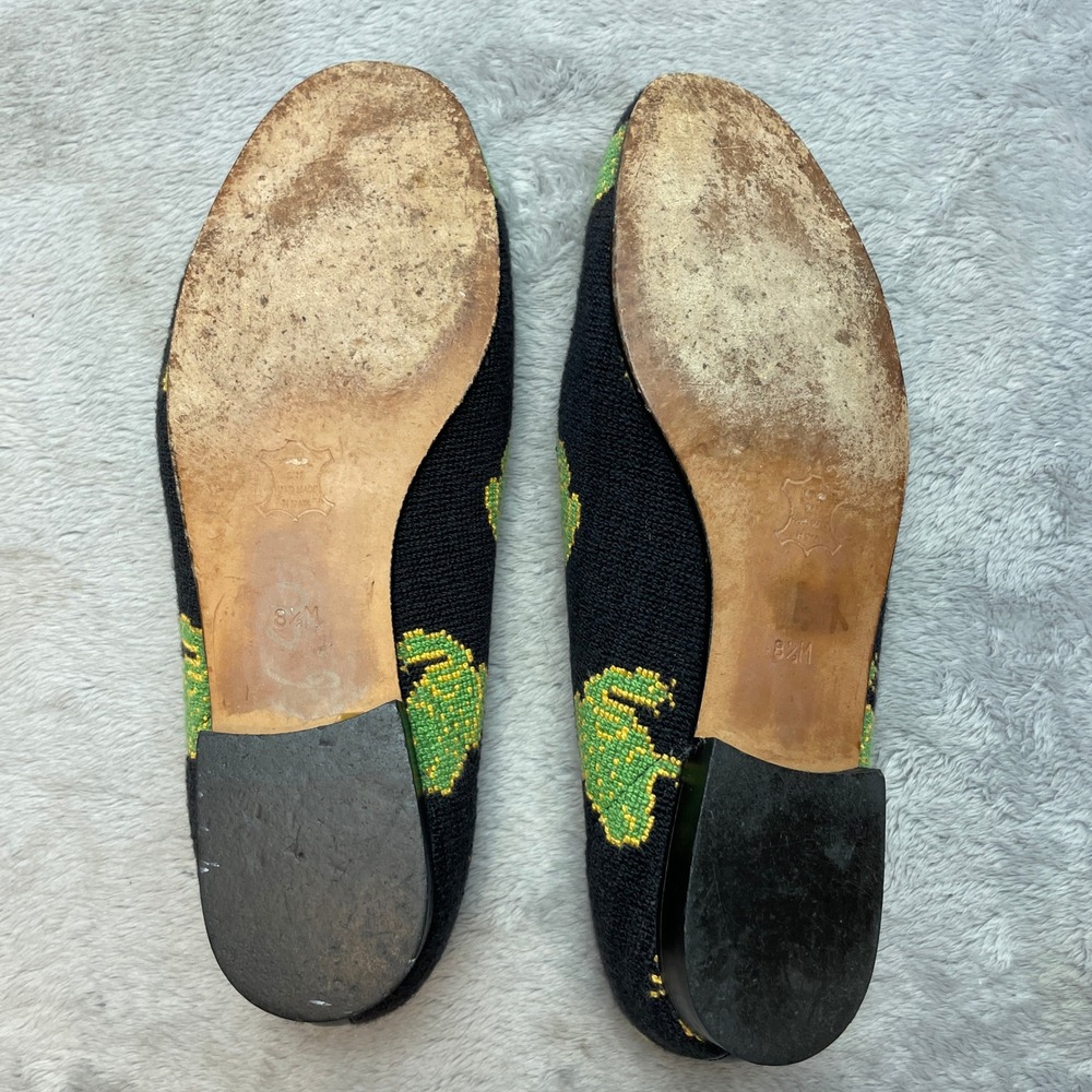 Vintage Zalo Womens Frog Needlepoint Loafers Size 8.5M Black Embroidered Spain - Picture 7 of 9